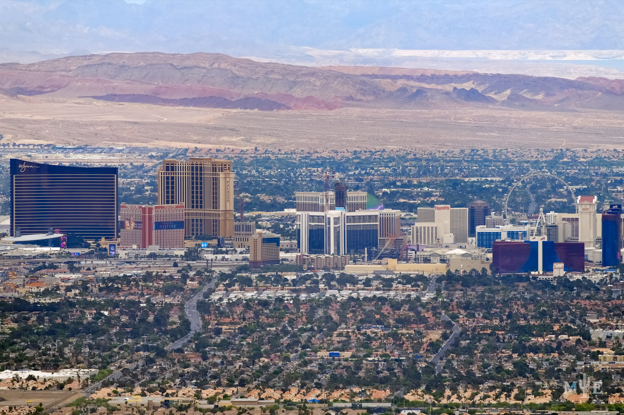 Las Vegas hotels on the Strip from an elevated vantage point