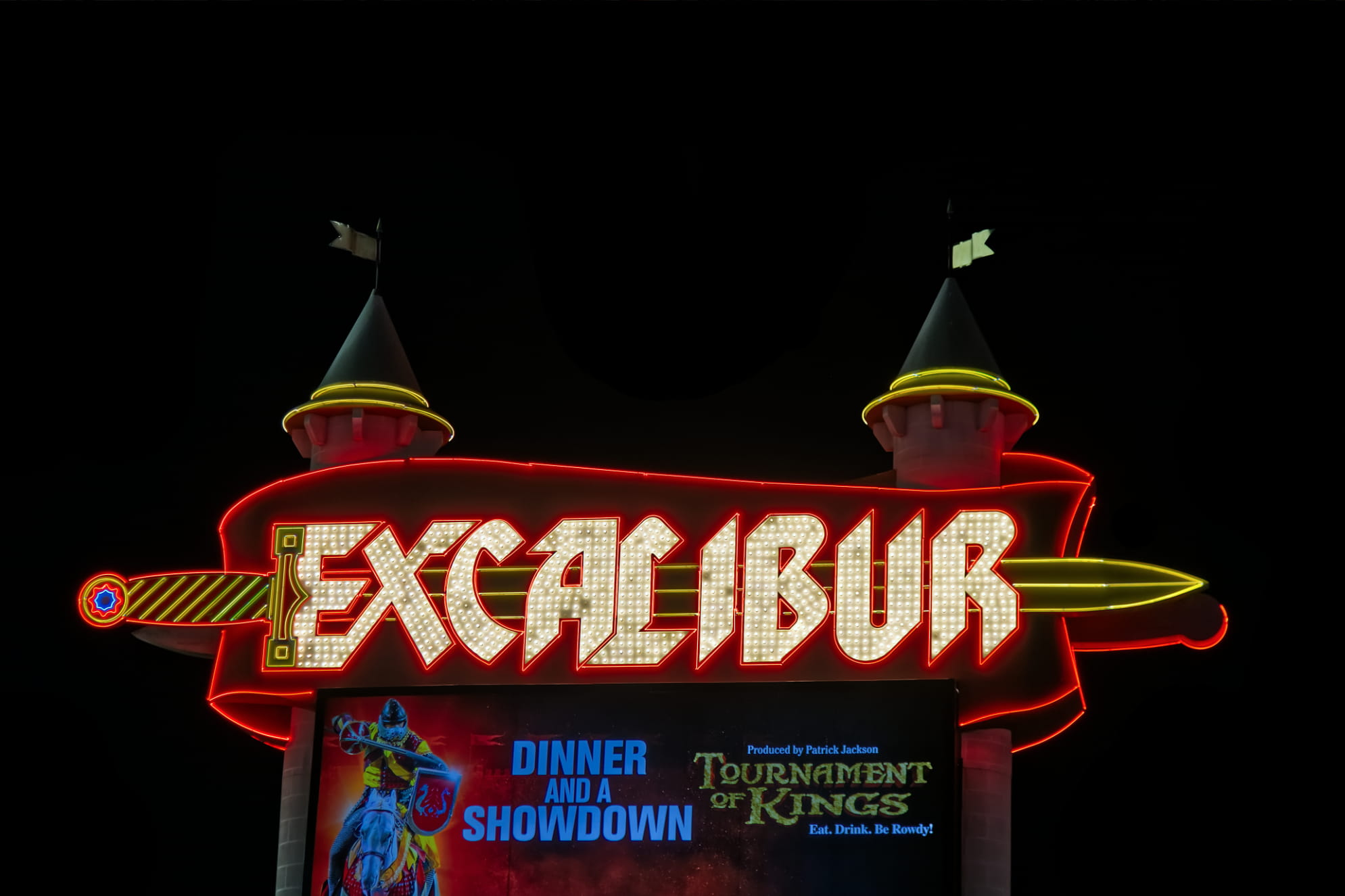 Excalibur Hotel and Casino at night on the Las Vegas Strip