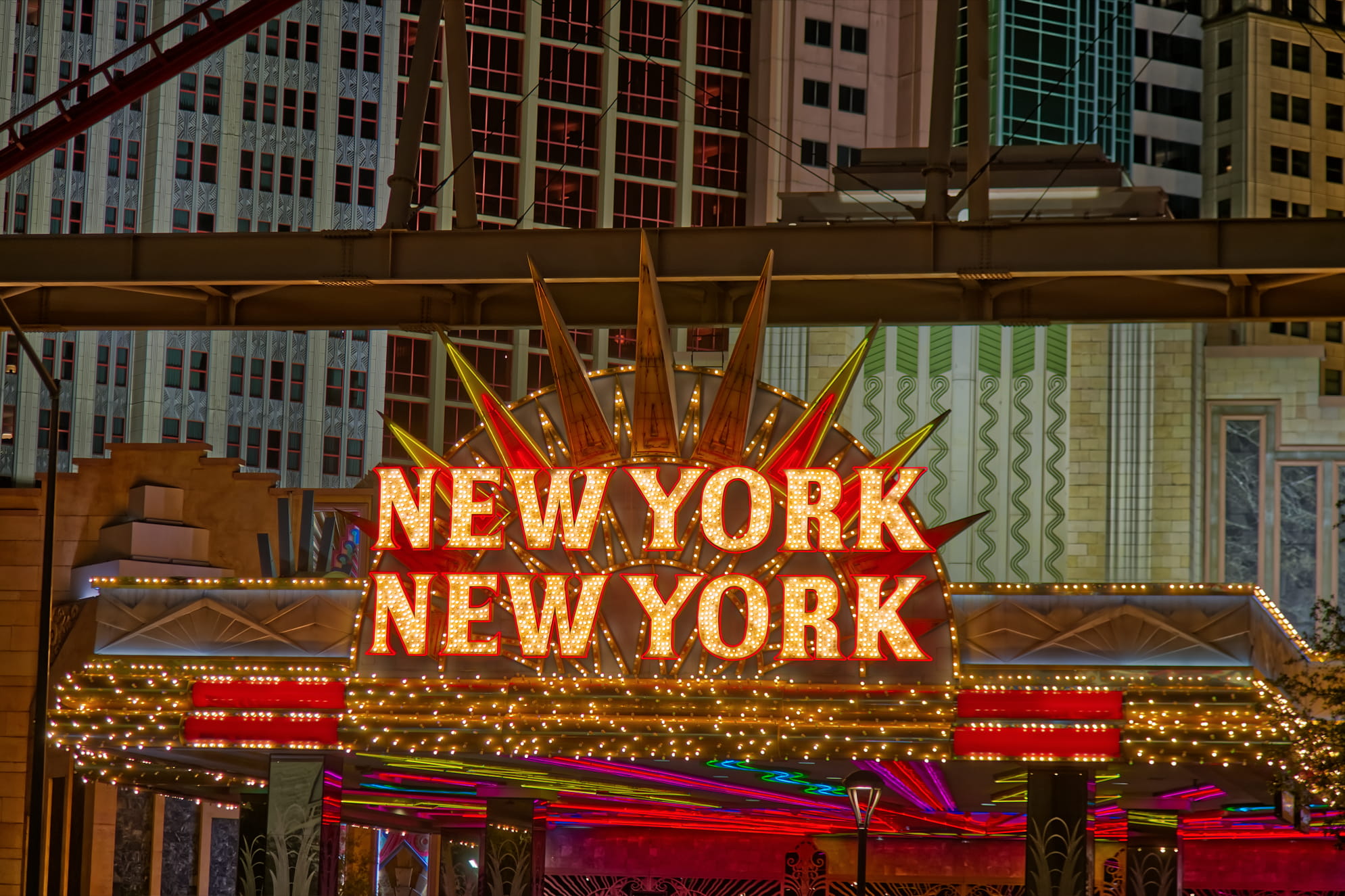 New York New York Hotel and Casino at night on the Strip
