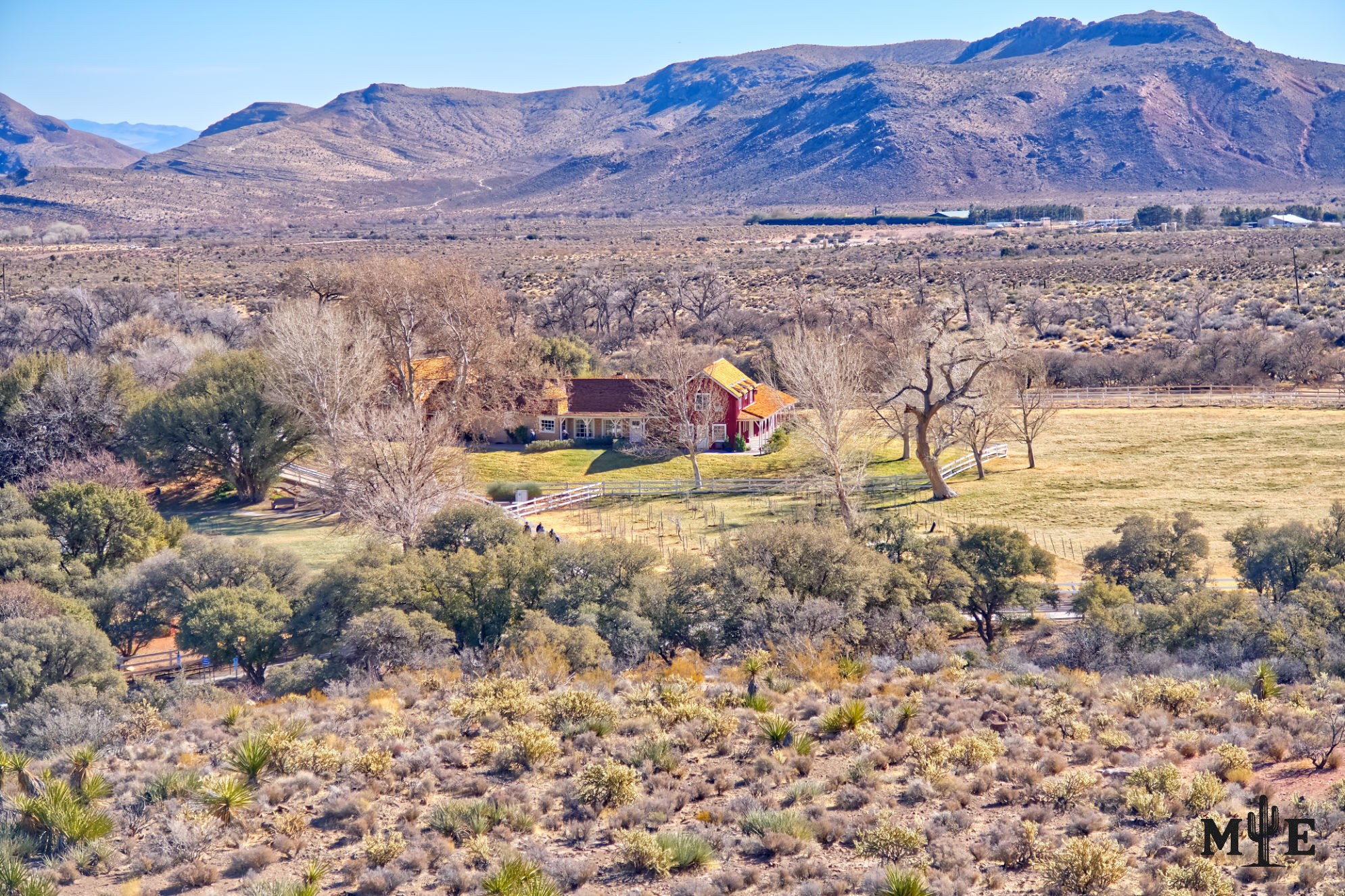 Partial view of the ranch and the surrounding desert and mountainous environment in this part of Red Rock Canyon Las Vegas.