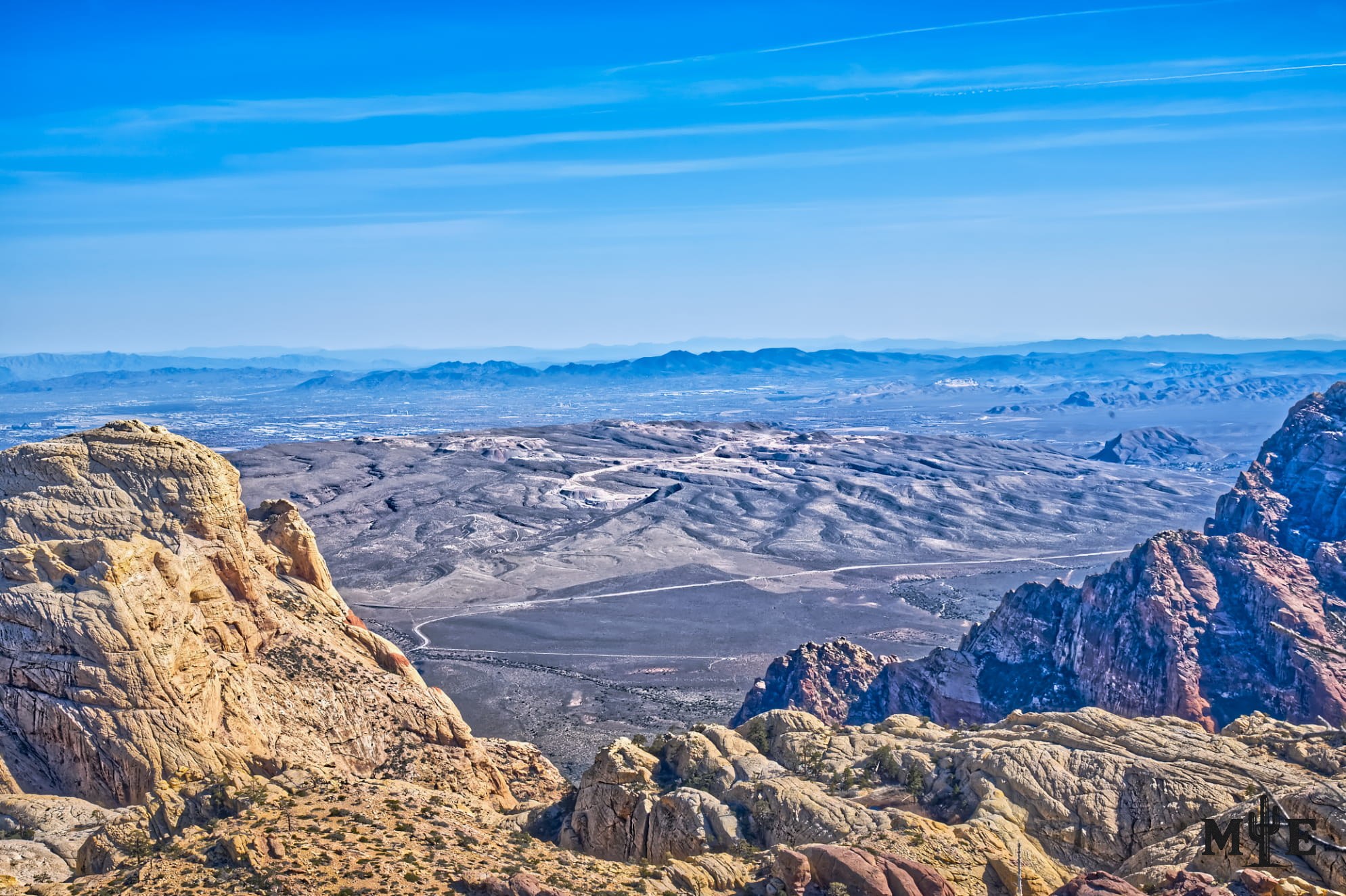High elevation mt wilson overlook in Red Rock Canyon National Conservation Area on a blue sky day.